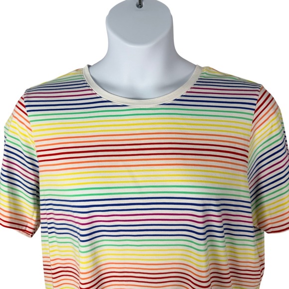 Lands End T-shirt Women 1X 16W-18W Rainbow Stripe Supima Cotton Short Sleeve Tee - Picture 2 of 7